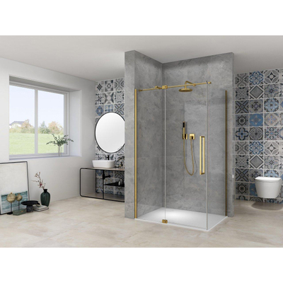 Van Rijn Products ST08 Paroi fixe - 120x200cm - verre transparent - épaisseur 8mm - profil mural - Laiton