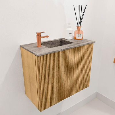 Mondiaz JOYA-DLUX 50cm toiletmeubel - kleur Oak - Wastafel FAYE positie Links 1 kraangat kleur Oza.