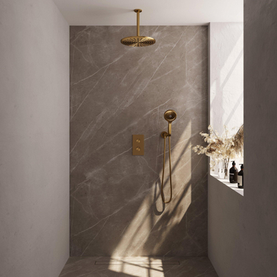 Brauer Gold Carving Ensemble de douche pluie encastré - douche principale 30 cm - 2 fonctions - incluant partie encastrable - douchette ronde 3 positions - PVD - or brossé