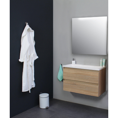 Adema Bella Meuble avec lavabo acrylique 80x55x46cm sans trou de robinet avec miroir Chêne