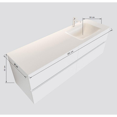 MONDIAZ VICA Badkamermeubelset - 150cm - onderkast dark grey - 4 lades - wastafel cloud rechts - 1 kraangat XL versie 60cm hoog