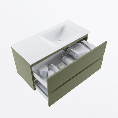 Mondiaz VICA ensemble de meuble de salle de bain - 100cm - meuble sous-vasque armée - 2 tiroirs - lavabo nuage droite - sans trous de robinet - version haute 60cm - talc