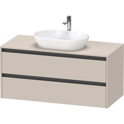 Duravit Ketho.2 Wastafelonderbouwkast - inclusief consoleplaat - met 2 laden - 120x55x56.8cm - met handgrepen antraciet - taupe mat