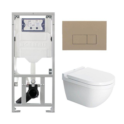 Duravit Starck 3 Pack WC - réservoir encastré Geberit - abattant Saniclass softclose - plaque de commande QeramiQ avec plaque de commande taupe - boutons rectangulaires - blanc
