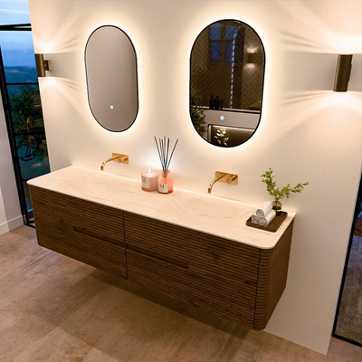 Mondiaz CIRO-DLUX Badkamermeubelset - 180x45x50cm - Solid surface wastafel Meli - 2 wasbak Dubbel - zonder kraangaten - 4 lades - Dusk