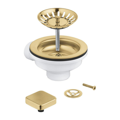 Grohe mécanisme de vidage pop-up ensemble de bonde panier - pour 2 éviers - trop-plein - couvercle carré - cool sunrise brossé (or mat)
