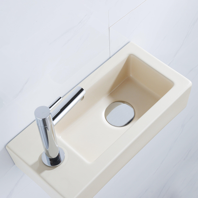 QeramiQ Lave-mains Kit lave-mains - 37.5x18.5x9cm - céramique - trou de robinet gauche - robinet lave-mains chrome - bonde de vidage - siphon abaissé - Mat Beige