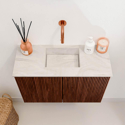 Mondiaz JOYA-DLUX 60cm toiletmeubel - kleur Ruby - Wastafel FAYE positie Midden Zonder kraangat kleur Ostra.