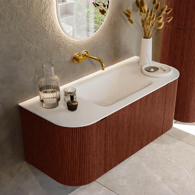 Mondiaz KURVE Badkamermeubelset - 110x46x40cm - 1 lade - 2 deuren - wastafel solid surface - midden - zonder kraangat - Ruby