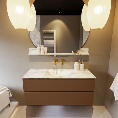 Mondiaz VICA-DLUX Ensemble de meuble de salle de bain - 120cm - meuble sous-vasque repos - 2 tiroirs - lavabo encastré cloud milieu - sans trous de robinet - miroir modèle spot - version XL 60cm haut - glace