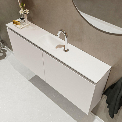 MONDIAZ TURE Toiletmeubel 120x23x50cm met 1 kraangaten 2 deuren linen mat Wastafel Eden midden Solid Surface Wit