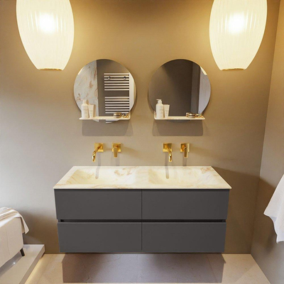 MONDIAZ VICA-DLUX Ensemble meuble de salle de bains - 120cm - meuble bas dark grey - 4 tiroirs - lavabo encastré cloud double - sans trous de robinet - version haute 60cm - frape