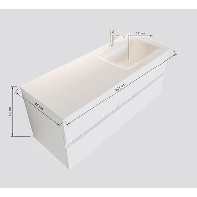 MONDIAZ VICA Badkamermeubelset - 120cm- onderkast army- 2 lades - wastafel cloud rechts - 1 kraangat - XL versie 60cm hoog