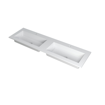 INK Kraft wastafel - 160x45x1cm - 2 wasbakken - 2 kraangaten - wit mat