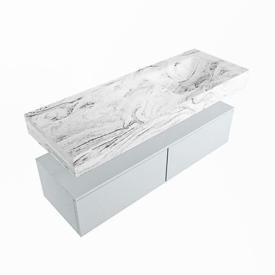 Mondiaz ALAN-DLUX Ensemble de meuble - 130cm - meuble Clay mat - 2 tiroirs - Lavabo Cloud Glace suspendu - vasque Droite - 0 trous de robinet