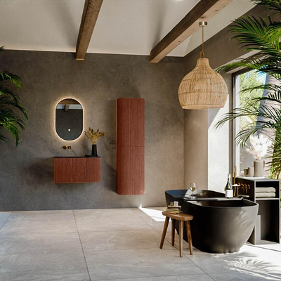 Mondiaz KURVE-DLUX Ensemble de meuble salle de bain - 75x46x40cm - 1 tiroir - 1 porte - lavabo en solid surface - gauche - sans trou de robinet - Ruby