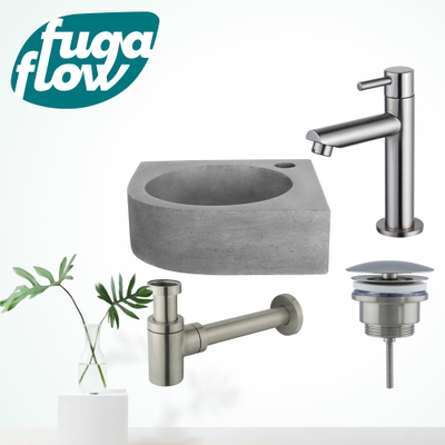 FugaFlow Eccelente Arredo Pack Lave-mains d'angle - 31.5x31.5x10cmcm - 1 trou de robinet - robinet Inox brossé - Béton