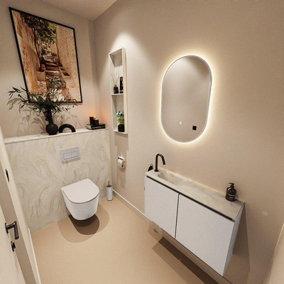 MONDIAZ TURE-DLUX 80cm toiletmeubel Linen. EDEN wastafel Ostra positie links. Met 1 kraangat.
