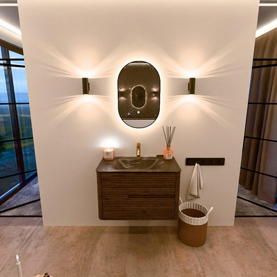 Mondiaz CIRO-DLUX Badkamermeubelset - 80x45x50cm - Solid surface wastafel Lava - 1 wasbak Midden - 1 kraangat - 2 lades - Dusk