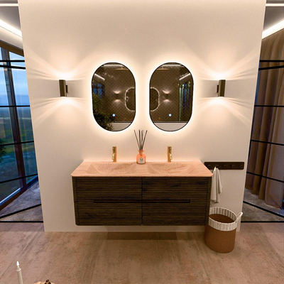 Mondiaz CIRO-DLUX Badkamermeubelset - 130x45x50cm - Solid surface wastafel Saba - 2 wasbak Dubbel - 2 kraangaten - 4 lades - Shadow