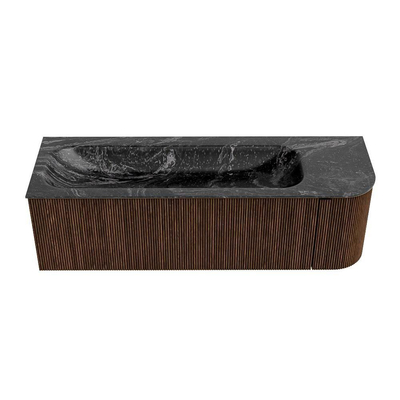 MONDIAZ KURVE-DLUX 145cm meuble de salle de bains avec module 25 R couleur Walnut avec 1 tiroir et 1 porte. Lavabo BIG LARGE gauche 2 trous de robinet couleur Lava.