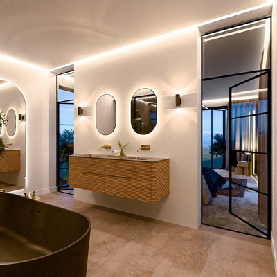 Mondiaz CIRO-DLUX Ensemble de meubles de salle de bains - 160x45x50cm - plan vasque Solid surface Sombra - 2 vasques Double - sans trous de robinet - 4 tiroirs - Chêne