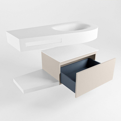 MONDIAZ RIVA Ensemble de meuble salle de bain - 100x50x30cm - 1 tiroir - MDF Lin mat - push to open - 0 trous de robinet - lavabo à droite - solid surface talc