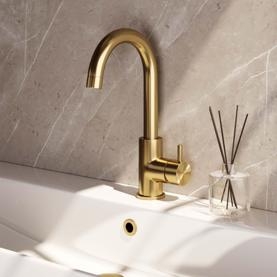 Brauer Gold Edition wastafelkraan - model B - opbouw - ronde uitloop - PVD - geborsteld goud