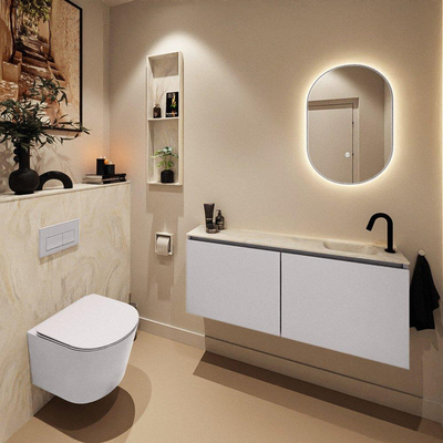 MONDIAZ TURE-DLUX Meuble WC 120 cm Cale. EDEN lavabo Ostra position droite. Avec 1 trou de robinet.
