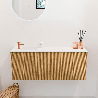 Mondiaz JOYA 100cm toiletmeubel - kleur Oak - Wastafel FAYE positie Links 1 kraangat kleur Talc.