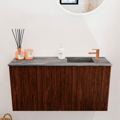 Mondiaz JOYA-DLUX 80cm toiletmeubel - kleur Ruby - Wastafel FAYE positie Rechts 1 kraangat kleur Sombra.