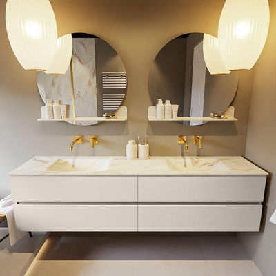MONDIAZ VICA-DLUX Ensemble meuble de salle de bains - 200cm - meuble bas linen - 4 tiroirs - lavabo encastré cloud double - sans trous de robinet - version haute 60cm - frape