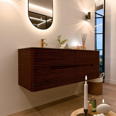 Mondiaz CIRO-DLUX Meuble de salle de bains - 140x45x50cm - Plan-vasque Solid Surface Oza - 1 lavabo à gauche - 1 trou de robinet - 4 tiroirs - Ruby