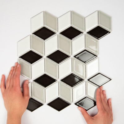 The Mosaic Factory Paris carrelage mosaïque - 26.6x30.5cm - carrelage mural - Porcelaine noir+blanc+gris Brillant