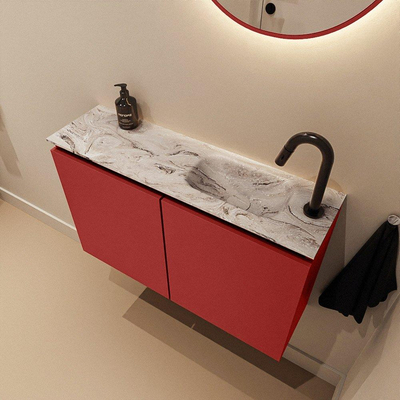 MONDIAZ TURE-DLUX 80cm toiletmeubel Fire. EDEN wastafel Glace positie rechts. Met 1 kraangat.