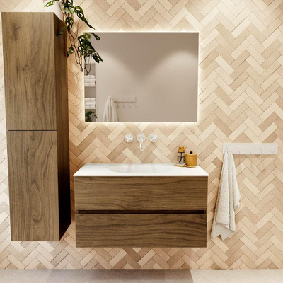 Mondiaz VICA meuble sous lavabo de salle de bains - 90cm - 2 tiroirs - lavabo Moon Talc - sans trou de robinet - Chai