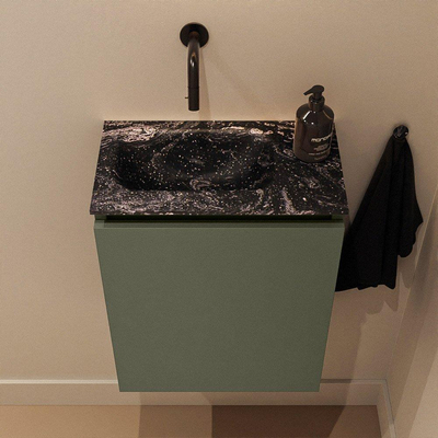 MONDIAZ TURE-DLUX meuble de toilette 40 cm Army. EDEN lavabo Lava position gauche. Sans trou de robinet.