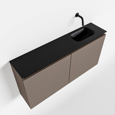 MONDIAZ TURE Kit lave-mains - 100x23x50cm - 0 trou de robinet - 2 portes - fumée mate - Lavabo à droite - Solid Surface Noir