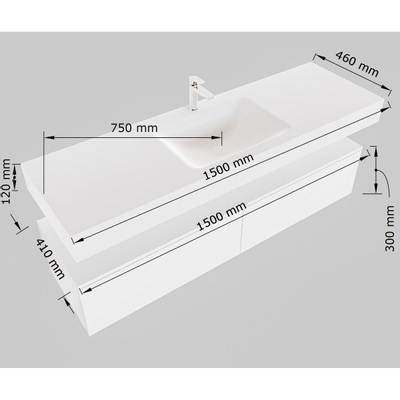 MONDIAZ ALAN 150cm - onderkast - washed oak - 1 lade - vrijhangende wastafel - wasbak midden - 0 kraangaten - talc