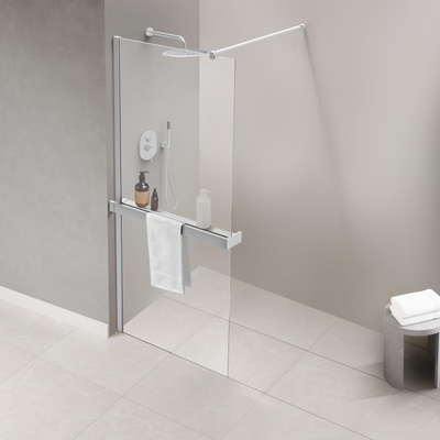 Fortifura Galeria porte-serviettes pour douche à l’italienne - montage mural / se fixe sur le verre - 140 cm - recoupable - inox brossé