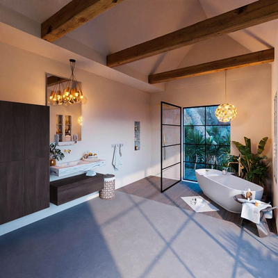 Mondiaz ALAN-DLUX Ensemble de meuble de salle de bain - 120x46cm - 1 tiroir - vasque suspendue - sans trous de robinetterie - 1 à gauche - Dark Brown (chêne foncé)