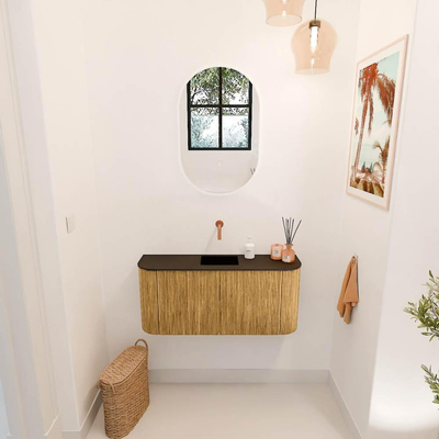 Mondiaz JOYA 93.2cm toiletmeubel - ronding links en rechts kleur Oak - Wastafel FAYE positie Midden Zonder kraangat kleur Urban.