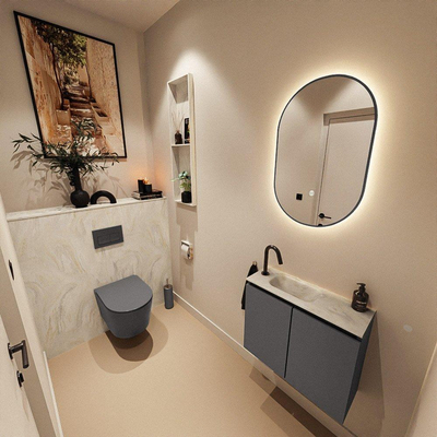 MONDIAZ TURE-DLUX Meuble de toilette 60cm Dark Grey. Lavabo EDEN Ostra position gauche. Avec 1 trou de robinet.