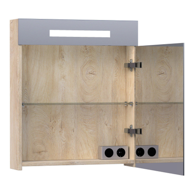 BRAUER Promise Deluxe spiegelkast – 59x70x15 cm – directe LED – rechtsdraaiende – Forest Wheat