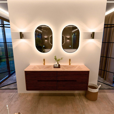 Mondiaz CIRO-DLUX Badkamermeubelset - 150x45x50cm - Solid surface wastafel Saba - 2 wasbak Dubbel - 2 kraangaten - 4 lades - Ruby