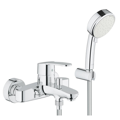 Grohe Eurostyle Cosmopolitan Badkraan - met omstel - met koppelingen - met doucheset - chroom/wit