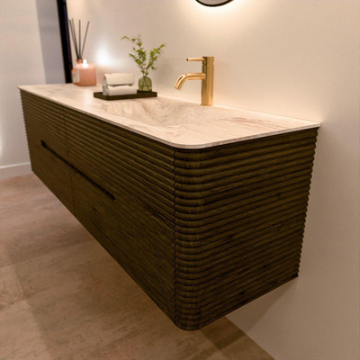 Mondiaz CIRO-DLUX Badkamermeubelset - 170x45x50cm - Solid surface wastafel Frappe - 1 wasbak Rechts - 1 kraangat - 4 lades - Shadow