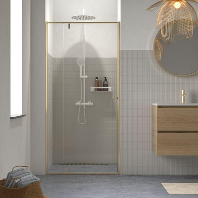 Sealskin Contour Porte pivotante pour niche 100x200cm 6mm verre de sécurité transparent avec traitement anticalcaire Or brossé