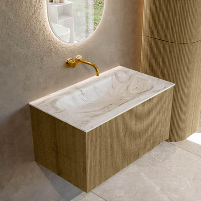 Mondiaz KURVE-DLUX Badkamermeubelset - 80x46x40cm - 1 lade - wastafel solid surface - midden - zonder kraangat - Dusk