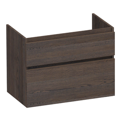 BRAUER Delight meuble sous lavabo - 80x46x60cm - 2 tiroirs à fermeture douce - sans poignée - 1 découpe pour le siphon - chêne massif - lamelles chêne noir